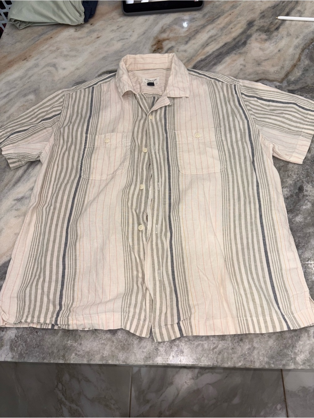 American Eagle Outfitters Poolside Striped Short-Sleeve Button-Down Shirt - Picture 7 of 8